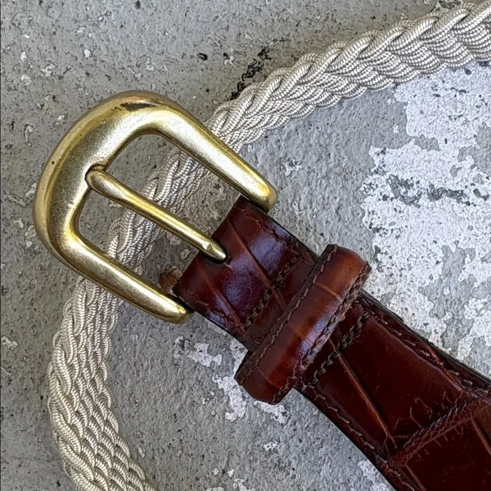 Brighton woven belt with leather accent